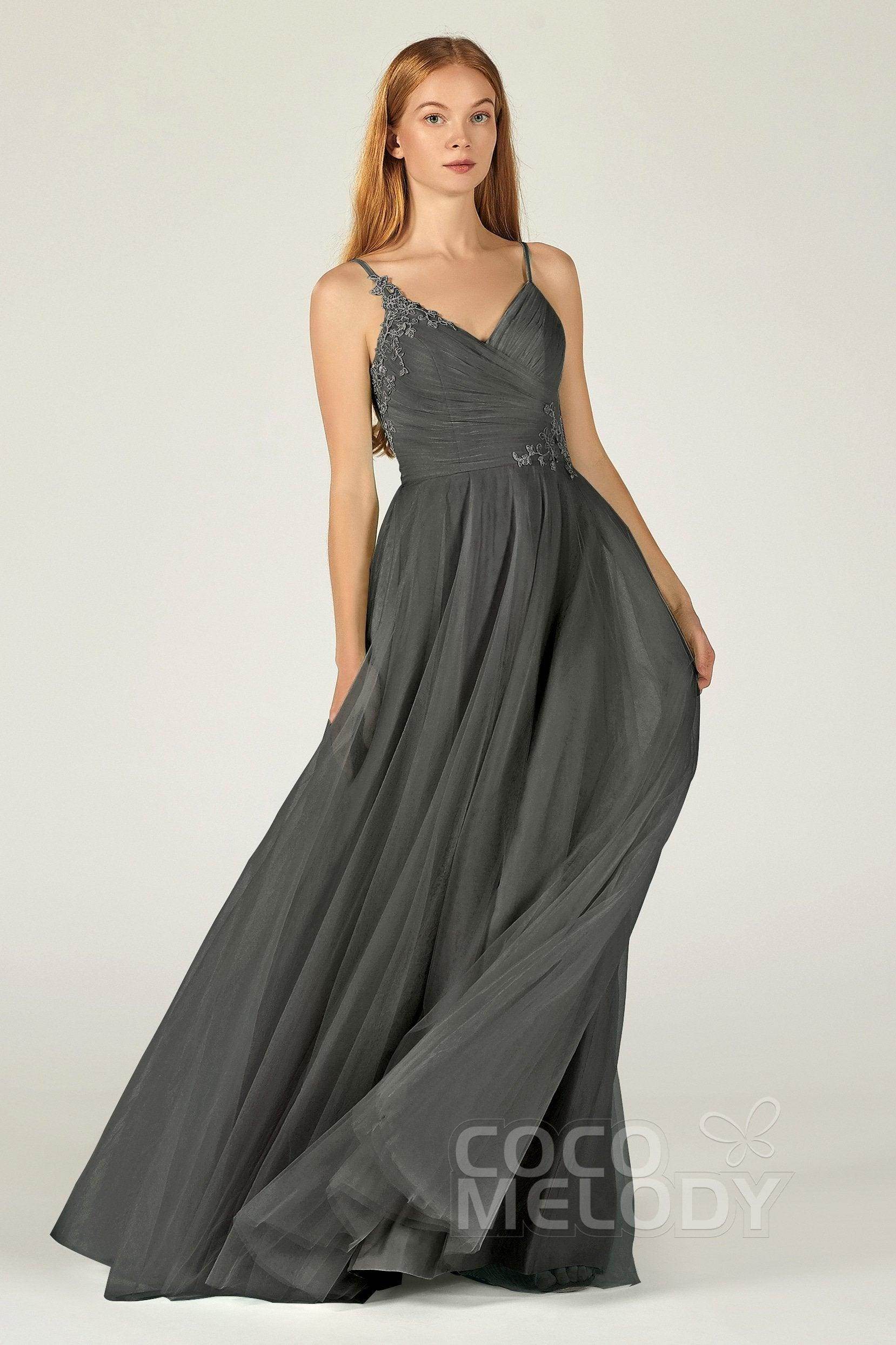 A-Line Floor Length Tulle Bridesmaid Dress CB0383 - COCOMELODY